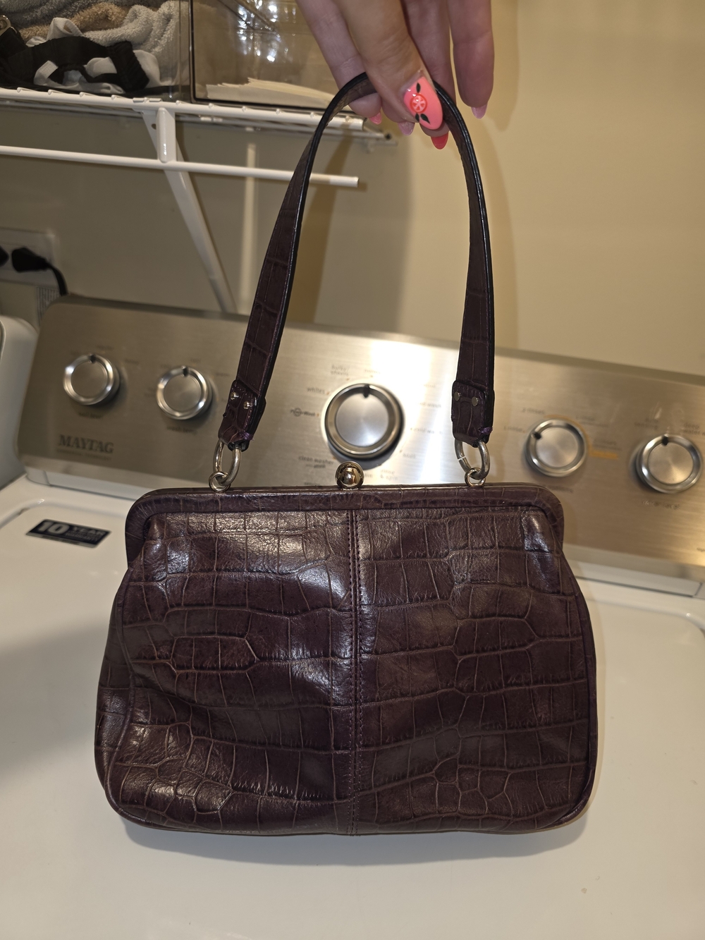 Fossil Classic Croc-Embossed Purple/Brown Shoulder Bag - Picture 6 of 10